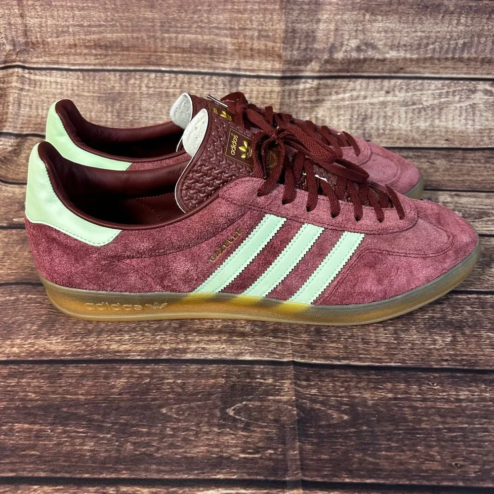 Adidas Gazelle Indoor IH7487 Burgundy Lime Green Gum Sole Mens Suede Sneakers 14